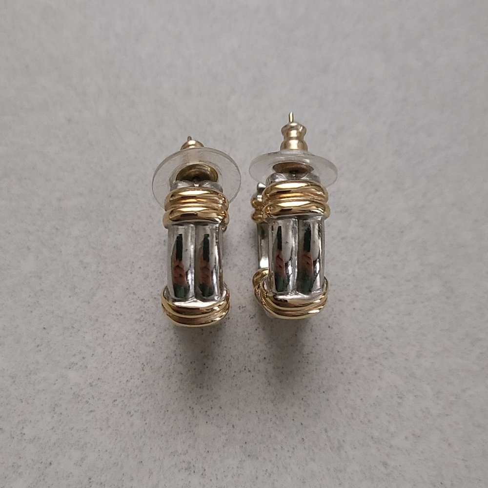 Gold & Silver Colored Thick Hoop Earrings - Picture 2 of 9
